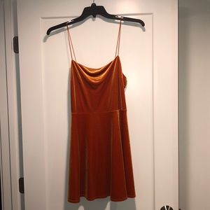 Orange velvet mini dress
